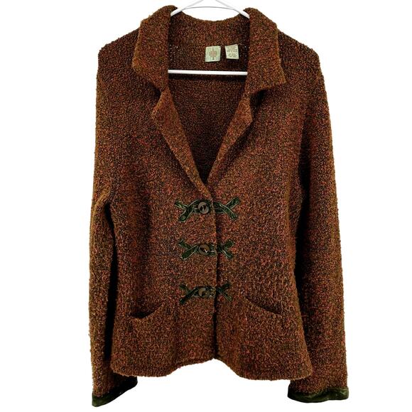 Anthropologie HWR Boucle Knit Cardigan Sweater Collared Button Marled Brown L - Picture 1 of 4